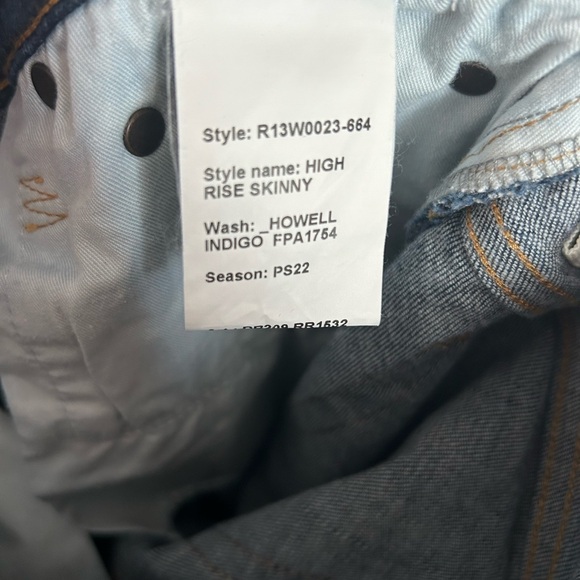 R13 High Rise Skinny Jeans Howell Indigo Size 28 - Picture 8 of 9